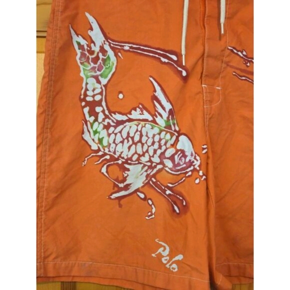 Vintage Polo Ralph Lauren Swim Trunks Mens 30 Orange Koi Fish Hawaiian Surf - Picture 3 of 10